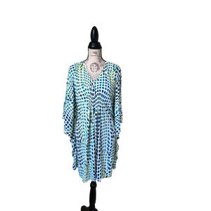 Natori Polka Dot Multicolor Mini Dress Kaftan Kimono Style V-Neck Size XS